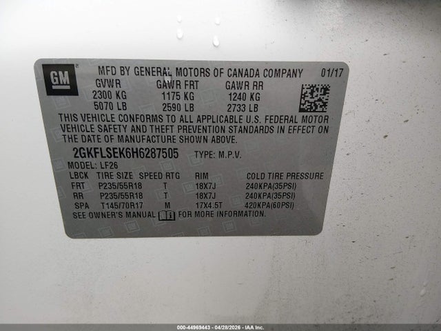 Продаж на аукціоні авто 2017 Gmc Terrain Sle-1, vin: 2GKFLSEK6H6287505, номер лоту: 44969443
