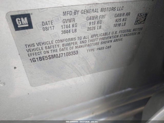 1G1BE5SM0J7108353 Chevrolet Cruze Lt Auto