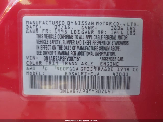 3N1AB7AP3FY307151 Nissan SENTRA SR