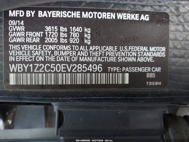 Продаж на аукціоні авто 2014 Bmw I3, vin: WBY1Z2C50EV285496, номер лоту: 44969490