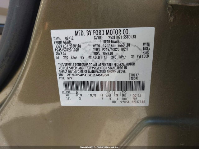 Продажа на аукционе авто 2013 Ford Edge Limited, vin: 2FMDK4KC3DBA84969, номер лота: 44969527