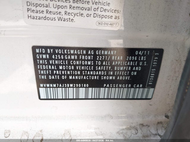 Продаж на аукціоні авто 2011 Volkswagen Golf Tdi 4-door, vin: WVWNM7AJ3BW290180, номер лоту: 44969539