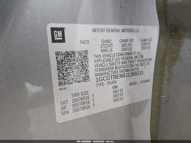 1GCGTBEN9J1269213 Chevrolet Colorado Wt