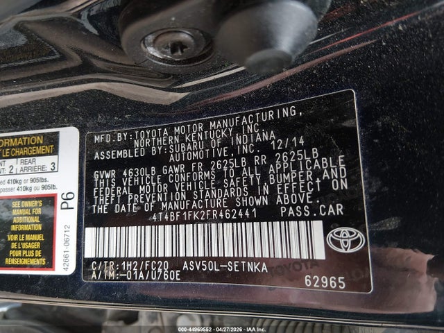 Aukcja sprzedaży 2015 Toyota Camry Le, vin: 4T4BF1FK2FR462441, numer aukcji: 44969552