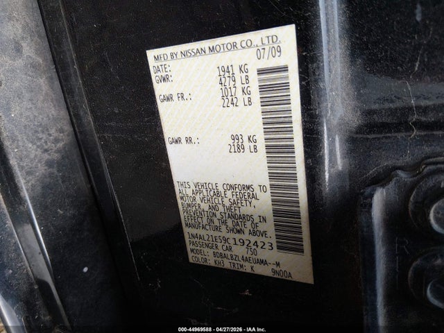 44969588 :رقم المزاد ، 1N4AL21E59C192423 vin ، 2009 Nissan Altima 2.5 S مزاد بيع