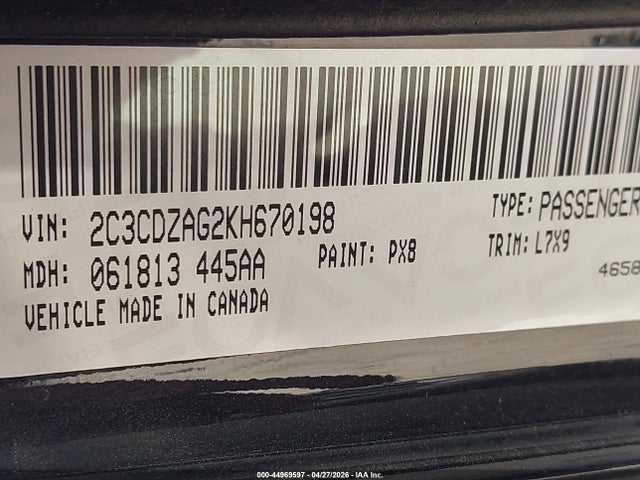 Продажа на аукционе авто 2019 Dodge Challenger Sxt, vin: 2C3CDZAG2KH670198, номер лота: 44969597