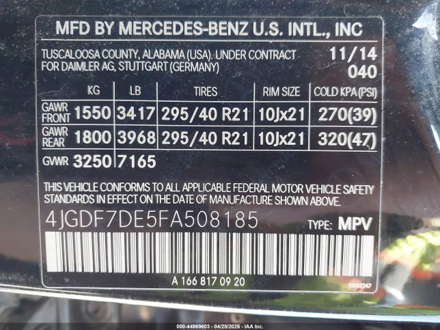 4JGDF7DE5FA508185 Mercedes-Benz Gl 550 4matic
