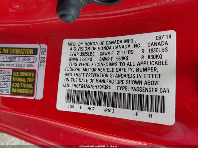 Honda CIVIC SI 2014 2HGFG4A57EH704384 Image 9