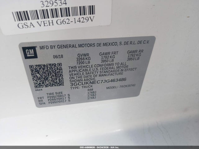 3GCUKNEC7JG463486 Chevrolet Silverado 1500 Wt