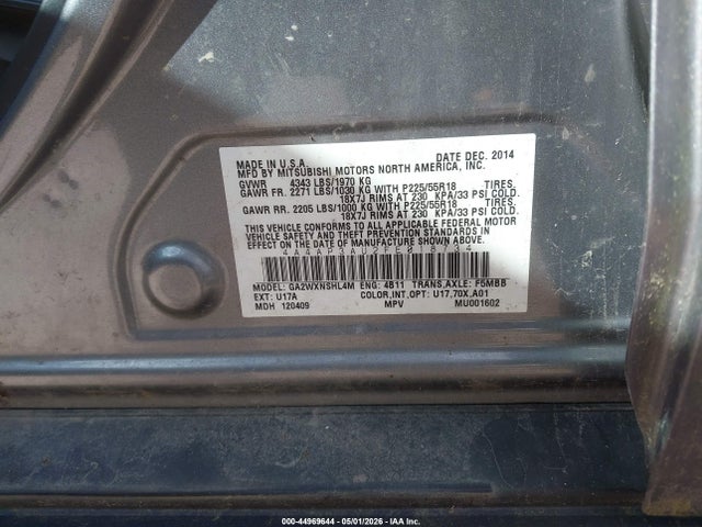 Aukcja sprzedaży 2015 Mitsubishi Outlander Sport Es, vin: 4A4AP3AU2FE018734, numer aukcji: 44969644