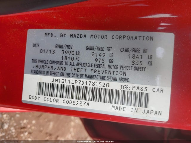 2013 Mazda Mazda3 I Touring მანქანა იყიდება აუქციონზე, vin: JM1BL1LP7D1781520, აუქციონის ნომერი: 44969653