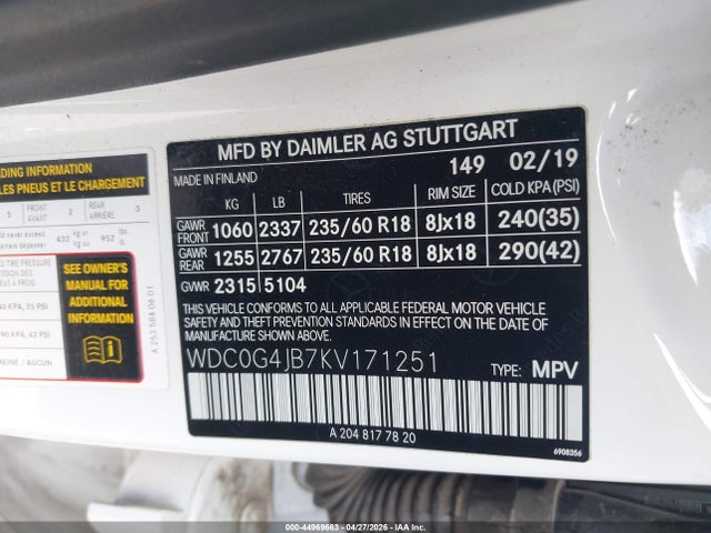 WDC0G4JB7KV171251 Mercedes-Benz GLC 300