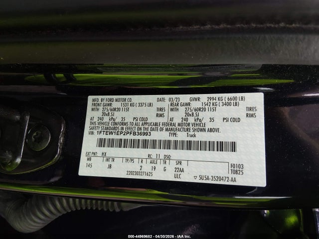 Aukcja sprzedaży 2023 Ford F150 Supercrew, vin: 1FTEW1EP2PFB36993, numer aukcji: 44969682
