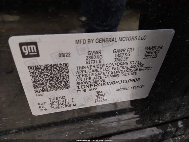Продажа на аукционе авто 2023 Chevrolet Traverse Fwd Lt Cloth, vin: 1GNERGKW6PJ110908, номер лота: 44969688