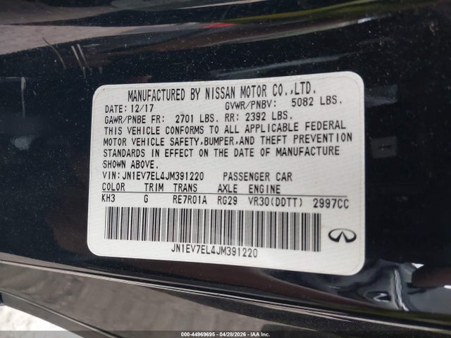 Aukcja sprzedaży 2018 Infiniti Q60 3.0t Luxe, vin: JN1EV7EL4JM391220, numer aukcji: 44969695