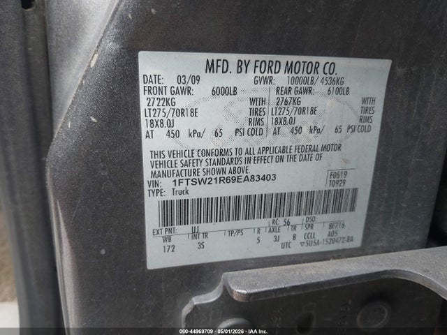 Продаж на аукціоні авто 2009 Ford F-250 Fx4/harley-davidson/king Ranch/lariat/xl/xlt, vin: 1FTSW21R69EA83403, номер лоту: 44969709