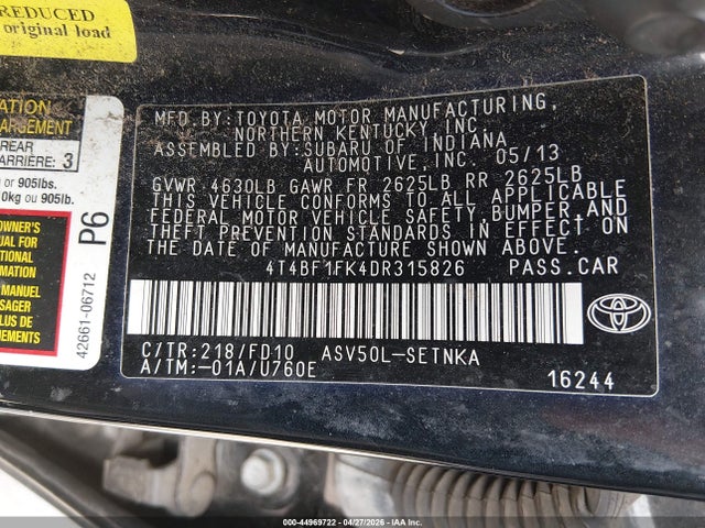 Продажа на аукционе авто 2013 Toyota Camry Le, vin: 4T4BF1FK4DR315826, номер лота: 44969722