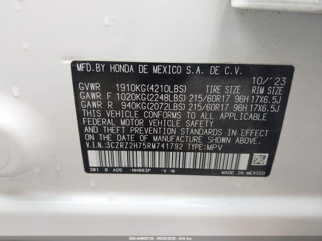 Aukcja sprzedaży 2024 Honda Hr-v Awd Ex-l/awd Ex-l W/o Bsi, vin: 3CZRZ2H75RM741792, numer aukcji: 44969726