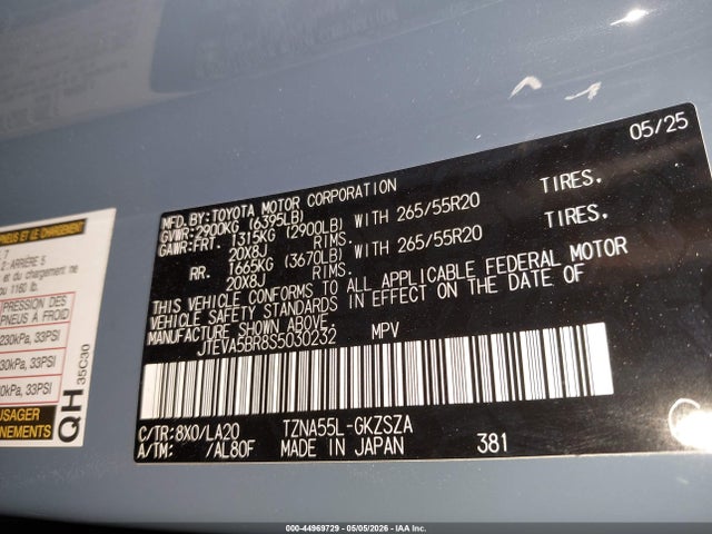 Aukcja sprzedaży 2025 Toyota 4runner Limited, vin: JTEVA5BR8S5030232, numer aukcji: 44969729