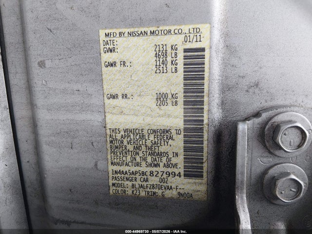 Aukcja sprzedaży 2011 Nissan Maxima 3.5 Sv, vin: 1N4AA5AP5BC827994, numer aukcji: 44969730