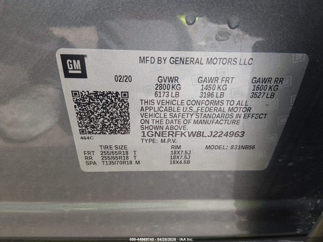 Aukcja sprzedaży 2020 Chevrolet Traverse Fwd Ls, vin: 1GNERFKW8LJ224963, numer aukcji: 44969745