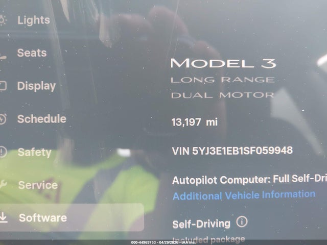 2025 Tesla Model 3 Long Range All-wheel Drive მანქანა იყიდება აუქციონზე, vin: 5YJ3E1EB1SF059948, აუქციონის ნომერი: 44969753
