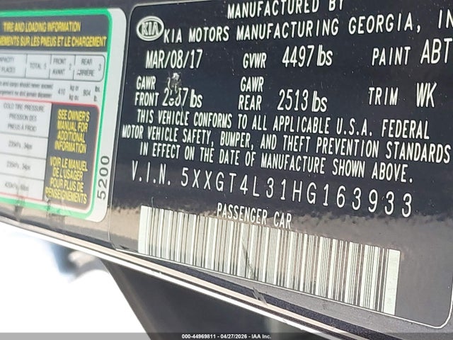 5XXGT4L31HG163933 KIA Optima Lx