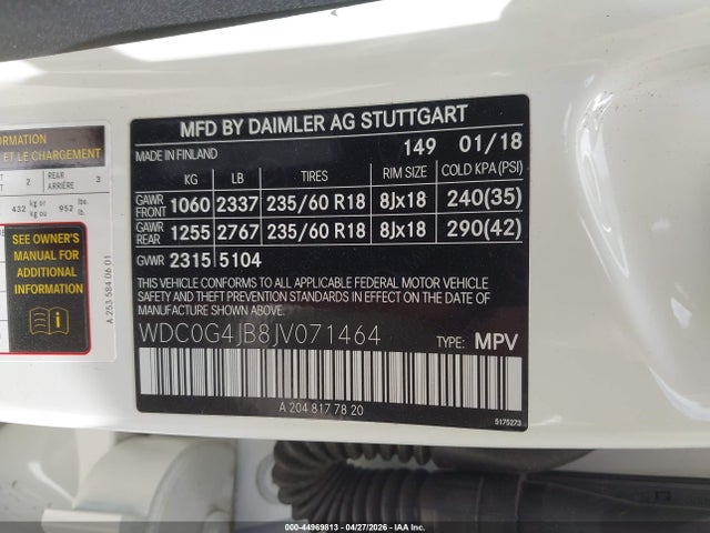 WDC0G4JB8JV071464 Mercedes-Benz GLC 300