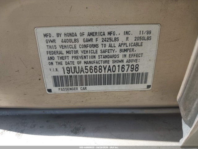 Aukcja sprzedaży 2000 Acura Tl 3.2, vin: 19UUA5668YA016798, numer aukcji: 44969820