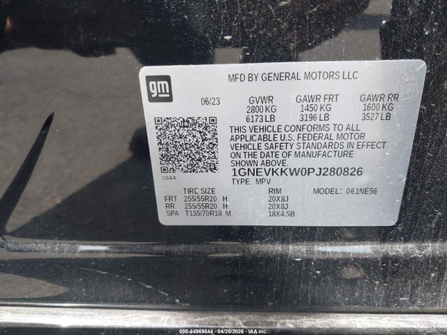 Aukcja sprzedaży 2023 Chevrolet Traverse Awd Premier, vin: 1GNEVKKW0PJ280826, numer aukcji: 44969844