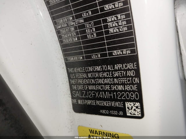 Продажа на аукционе авто 2021 Land Rover Range Rover Evoque S, vin: SALZJ2FX4MH122090, номер лота: 44969852