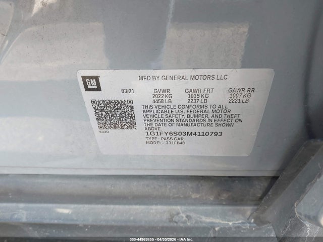 Продажа на аукционе авто 2021 Chevrolet Bolt Ev Fwd Lt, vin: 1G1FY6S03M4110793, номер лота: 44969855