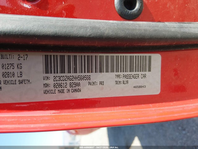44969857 :رقم المزاد ، 2C3CDZAG2HH560566 vin ، 2017 Dodge Challenger Sxt Plus مزاد بيع