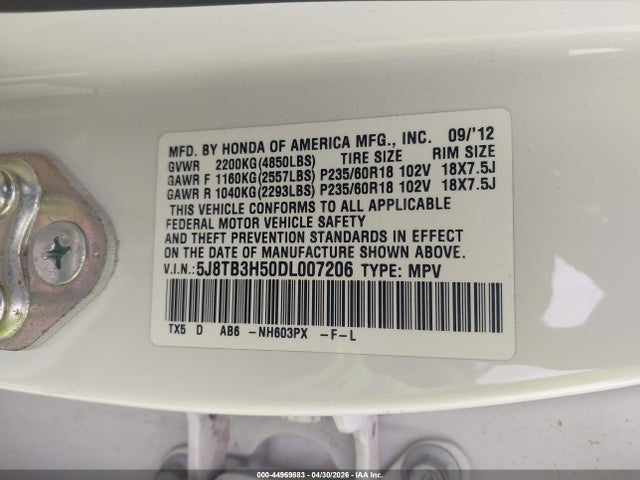 Продажа на аукционе авто 2013 Acura Rdx, vin: 5J8TB3H50DL007206, номер лота: 44969883