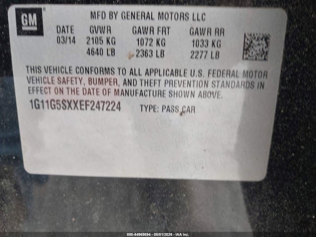 Продажа на аукционе авто 2014 Chevrolet Malibu 3lt, vin: 1G11G5SXXEF247224, номер лота: 44969894
