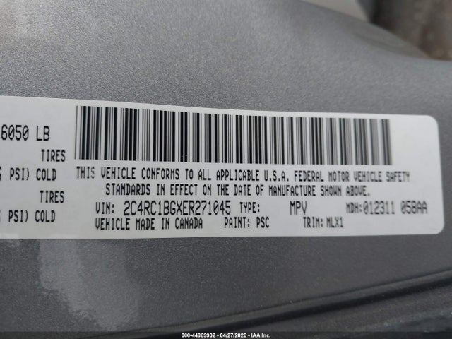 2014 Chrysler Town & Country Touring მანქანა იყიდება აუქციონზე, vin: 2C4RC1BGXER271045, აუქციონის ნომერი: 44969902