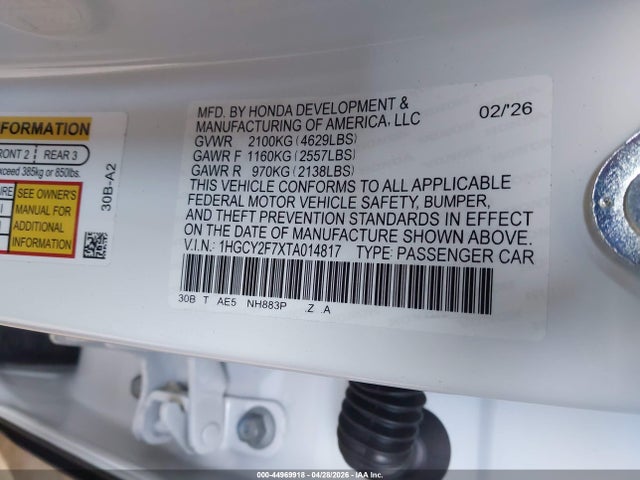 1HGCY2F7XTA014817 Honda Accord Hybrid Sport-l