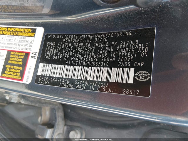 Aukcja sprzedaży 2021 Toyota Avalon Xle, vin: 4T1JZ1FB6MU057340, numer aukcji: 44969927