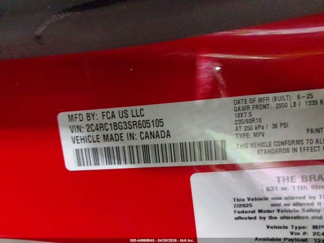 Chrysler Pacifica Select 2025 2C4RC1BG3SR605105 Image 9
