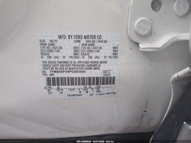 Продажа на аукционе авто 2023 Ford Explorer Limited, vin: 1FMSK8FH9PGB83040, номер лота: 44969949