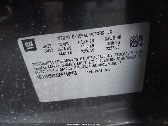 44969977 :رقم المزاد ، 1G11H5SL8EF148055 vin ، 2014 Chevrolet Malibu 1lz مزاد بيع