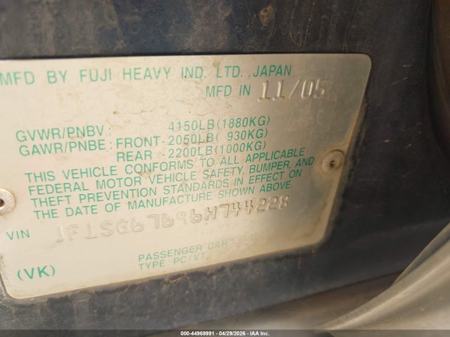 Aukcja sprzedaży 2006 Subaru Forester 2.5x L.l. Bean Edition, vin: JF1SG67696H744228, numer aukcji: 44969991
