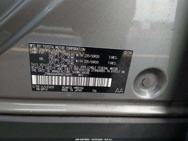 Продаж на аукціоні авто 2024 Toyota Bz4x Limited, vin: JTMAAAAA9RA034895, номер лоту: 44970003