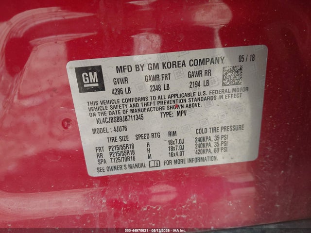 Aukcja sprzedaży 2018 Buick Encore Preferred Ii, vin: KL4CJBSB9JB711345, numer aukcji: 44970031