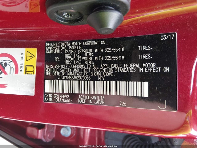 44970035 :رقم المزاد ، JTJYARBZ3H2070055 vin ، 2017 Lexus Nx 200t F Sport مزاد بيع