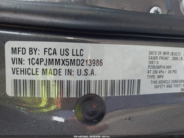 Aukcja sprzedaży 2021 Jeep Cherokee 80th Anniversary 4x4, vin: 1C4PJMMX5MD213986, numer aukcji: 44970038