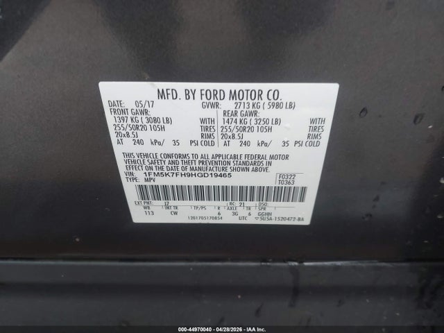 Продажа на аукционе авто 2017 Ford Explorer Limited, vin: 1FM5K7FH9HGD19465, номер лота: 44970040