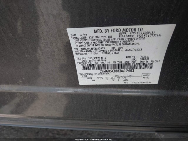 Ford FLEX SEL 2019 2FMGK5C88KBA12403 Image 9