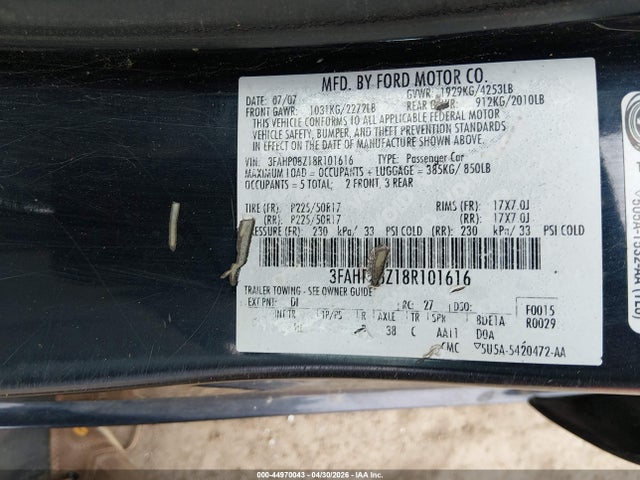 Продаж на аукціоні авто 2008 Ford Fusion Sel, vin: 3FAHP08Z18R101616, номер лоту: 44970043