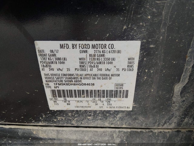 1FM5K8DH8HGD84638 Ford EXPLORER XLT